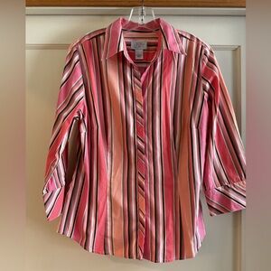 LOFT Pink Striped Button-Up Shirt, Size L